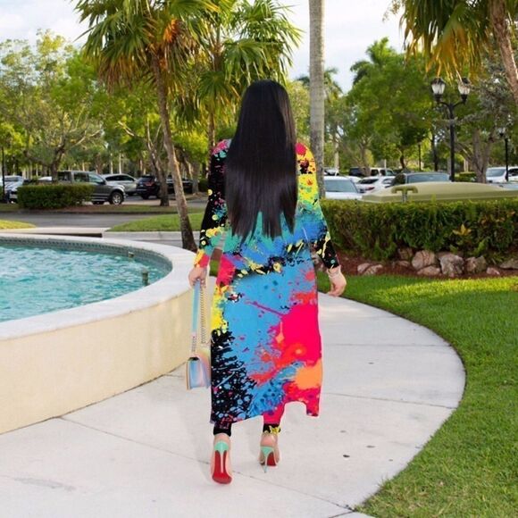 Plus Sz Printed Tank Top+Long Cloak+Pants 3pc Set - Picture 2 of 13